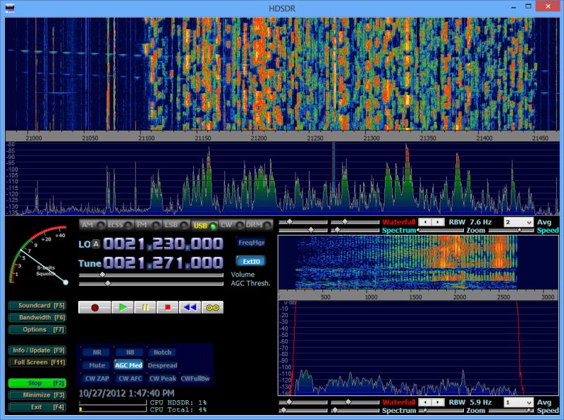 Receiving the whole 15m band with HDSDR and Perseus under Windows8 64bit.